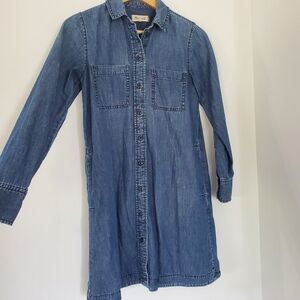 MADEWELL XS Blue Denim Chambray LS Shirt Dress Button Down Pockets Casual Comfy